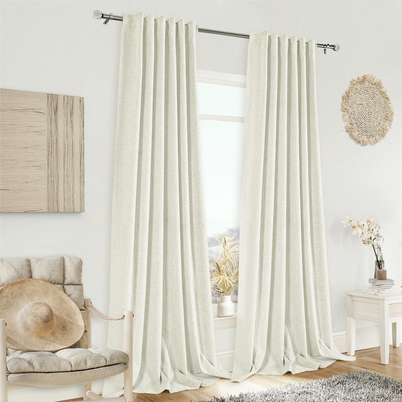 PANGSINNE Linen 100% Blackout Curtains - Thermal Insulated 2 Panels Set Room Darkening Window Curtains for Bedroom, Rod Pocket/Back Tab/Clip Rings Floor to Ceiling Drapes Natural 102 Inch Length - Image 5