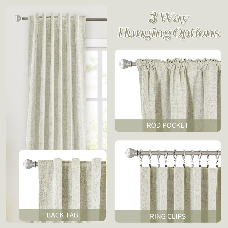PANGSINNE Linen 100% Blackout Curtains - Thermal Insulated 2 Panels Set Room Darkening Window Curtains for Bedroom, Rod Pocket/Back Tab/Clip Rings Floor to Ceiling Drapes Natural 102 Inch Length - Image 3