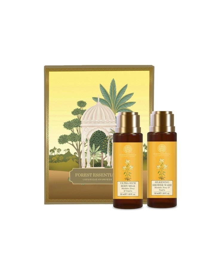 Forest Essentials Luxury Bath & Body Gift Set | Honey Vanilla Scented | Body Wash and Body Lotion - Image 1