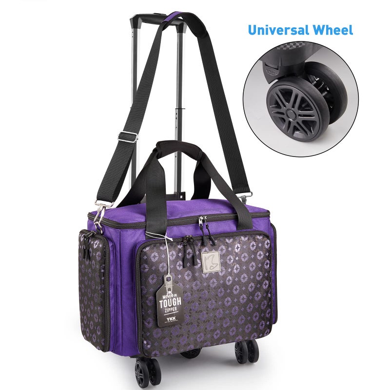 BatlFrist Rolling Sewing Machine Bag with Universal wheels,Sewing Machine Carrying Case with YKK zipers, Compatible most Standard Brother, Singer, Bernina, Sewing Machines (Dark Purple) - Image 2