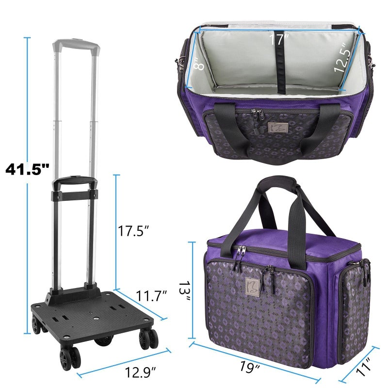 BatlFrist Rolling Sewing Machine Bag with Universal wheels,Sewing Machine Carrying Case with YKK zipers, Compatible most Standard Brother, Singer, Bernina, Sewing Machines (Dark Purple) - Image 3