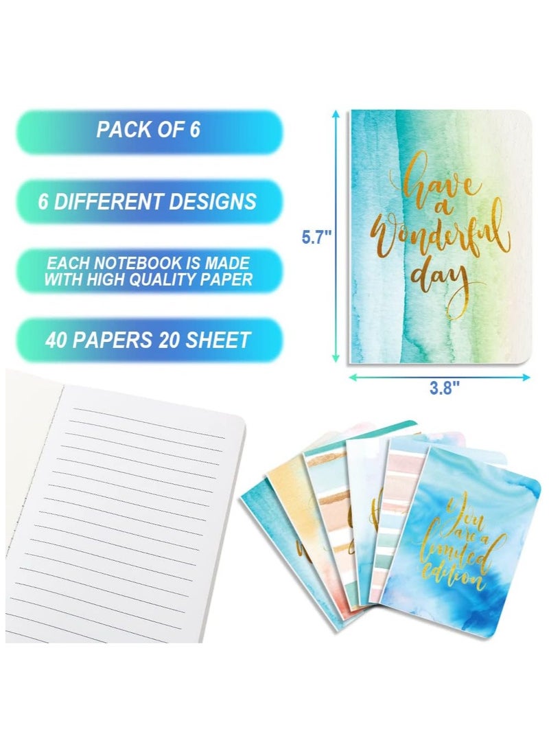 Kidepoch 6 Pack Cute Watercolors Notebooks, 6 Designs Mini Pocket Notebook, 40 Lined Pages Small Journal Bulk for Women Kids Students Gift School Supplies, 4 * 5.75inch  - Image 2