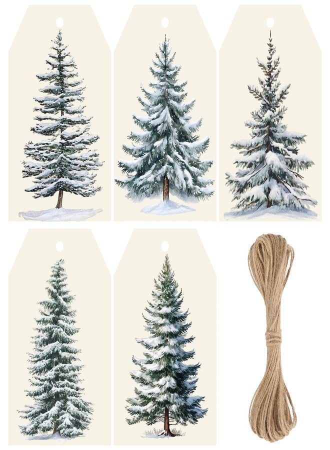 Alynta Christmas Tags with String - Christmas Tree Tags 50Pcs Holiday Tag Winter Paper Tag for Christmas Presents Gift Wrapping Xmas Winter Decorations (White) - Image 1
