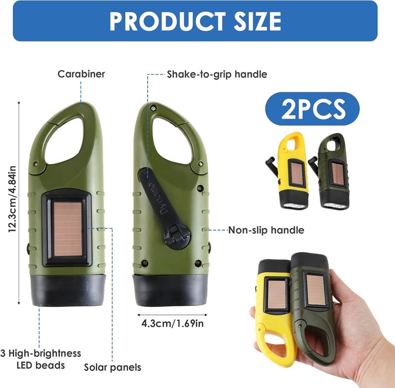 Distorris 2 Pack LED Torch with Solar Power and Hand Crank - Portable Emergency Light for Camping and Outdoor Use - Image 2