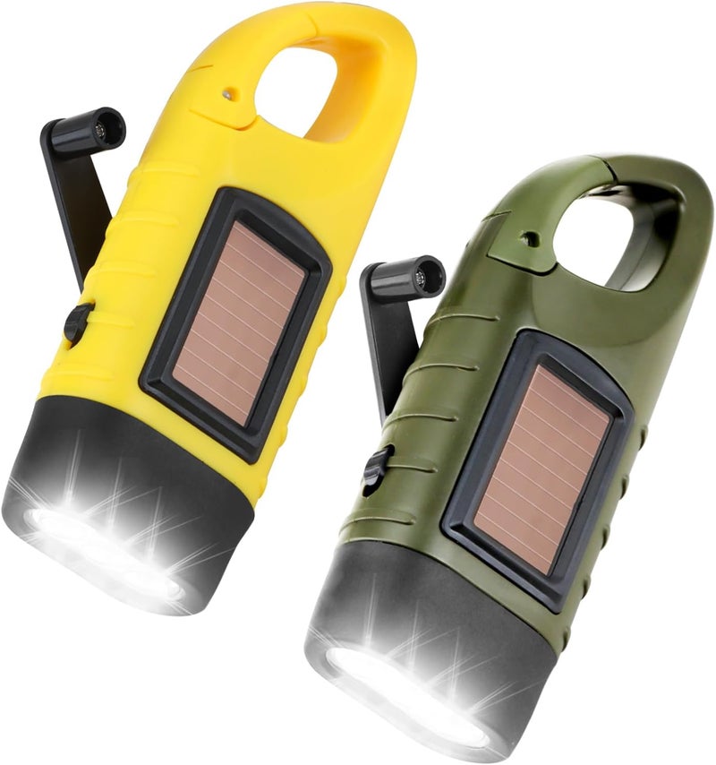 Distorris 2 Pack LED Torch with Solar Power and Hand Crank - Portable Emergency Light for Camping and Outdoor Use - Image 1