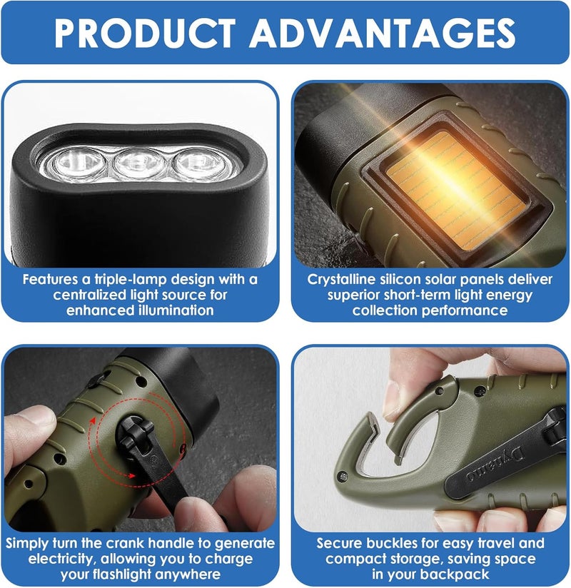 Distorris 2 Pack LED Torch with Solar Power and Hand Crank - Portable Emergency Light for Camping and Outdoor Use - Image 3
