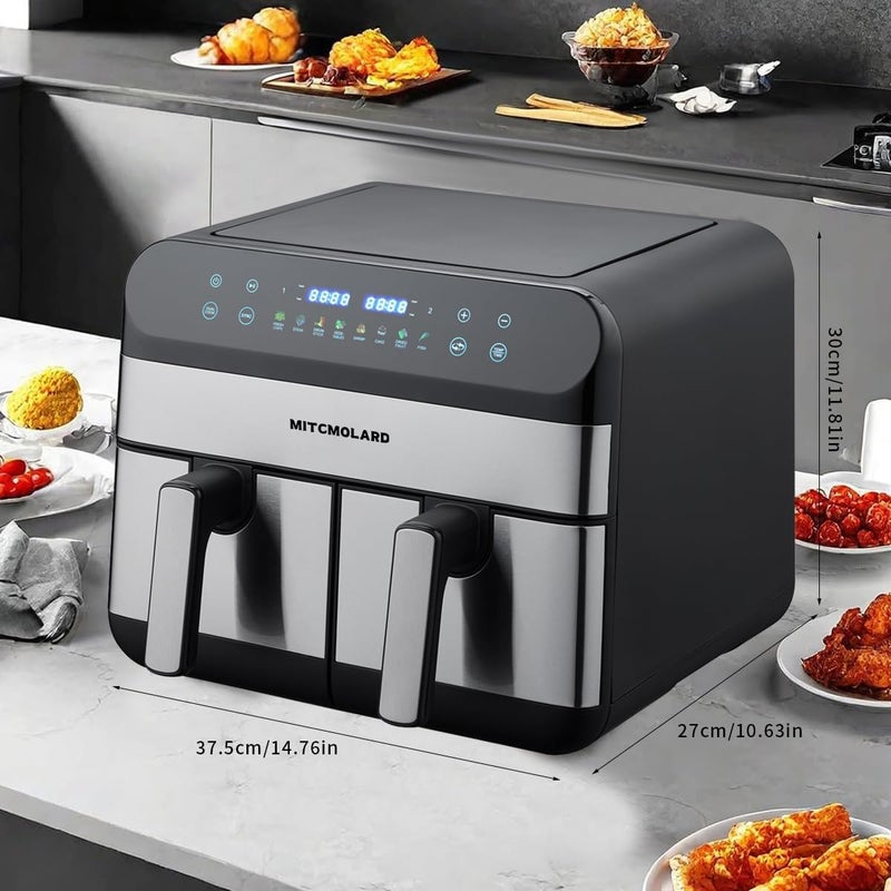 MITCMOLARD Air Fryer Dual, 9.5L, Staineless Steel, Flip-Free, 8 Preset Programs, Oil Free | Stainless Steel Airfryer, Digital Rapid, قلاية هوائية, Rapid Hot Air Circulation Technology - Image 2