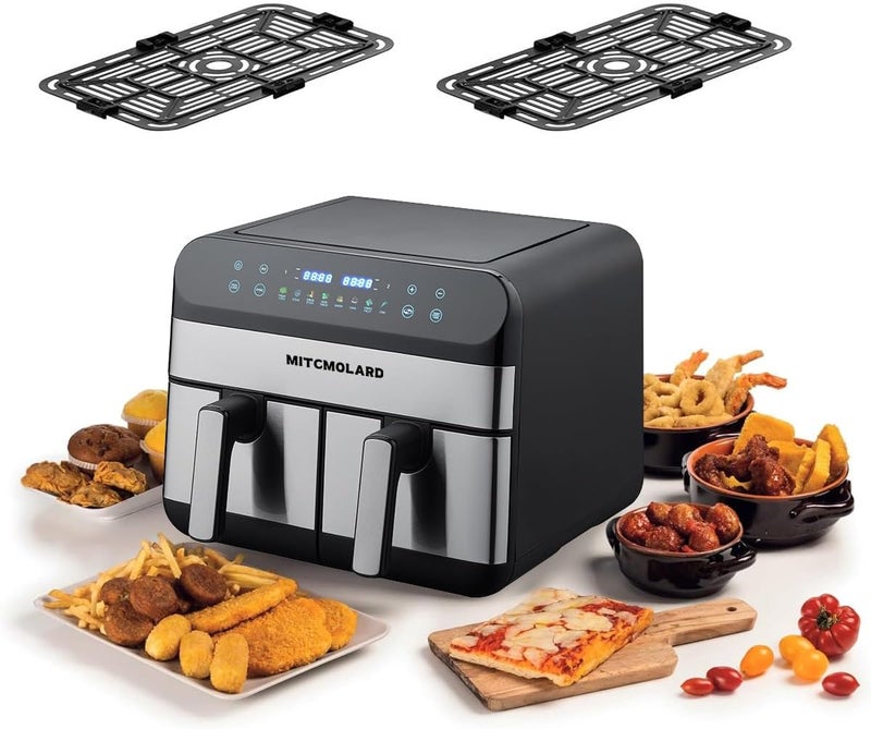 MITCMOLARD Air Fryer Dual, 9.5L, Staineless Steel, Flip-Free, 8 Preset Programs, Oil Free | Stainless Steel Airfryer, Digital Rapid, قلاية هوائية, Rapid Hot Air Circulation Technology - Image 1