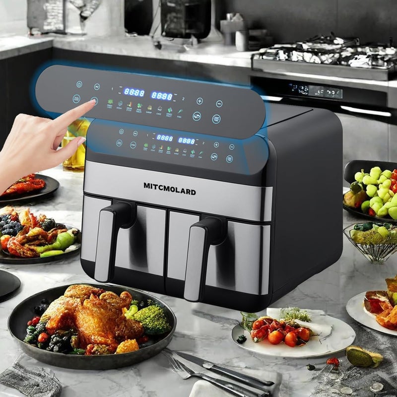 MITCMOLARD Air Fryer Dual, 9.5L, Staineless Steel, Flip-Free, 8 Preset Programs, Oil Free | Stainless Steel Airfryer, Digital Rapid, قلاية هوائية, Rapid Hot Air Circulation Technology - Image 5