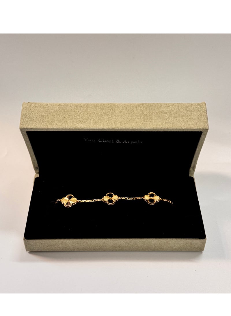 Van - Women's four-leaf clover five-flower bracelet gold laser style - Image 1