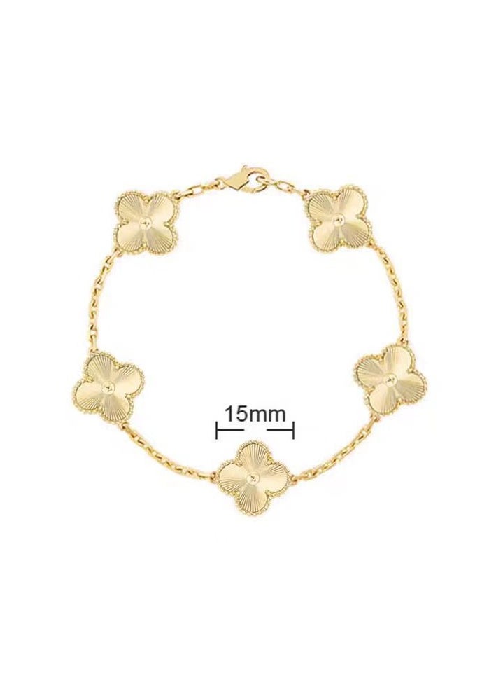 Van - Women's four-leaf clover five-flower bracelet gold laser style - Image 1