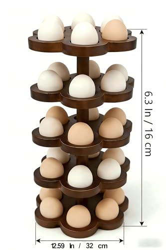 Lnncdsc Wooden Egg Holder Countertop 360° Rotating, Egg Rack for 30 Eggs, Spiral Egg Storage Organizer for Kitchen Counter, Farmhouse Fresh Chicken Egg Dispenser for Home, Family ,easter egg.(Brown) - Image 3