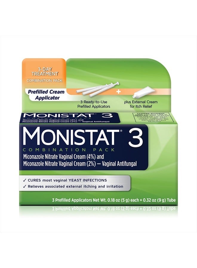 Monistat 3 Day Yeast Infection Treatment for Women, 3 Miconazole Pre-Filled Cream Applicators & External Monistat Anti-Itch Cream Bundle - Image 1