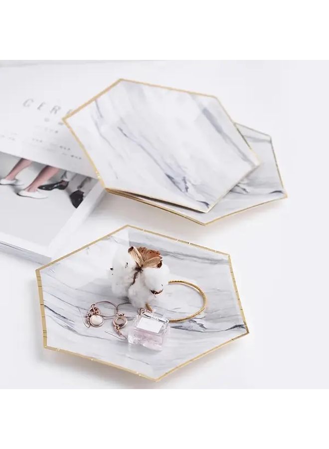 16 Person Hexagonal Marble Gold Edged Paper Plates Cups Napkins Set Party Decor - Image 2