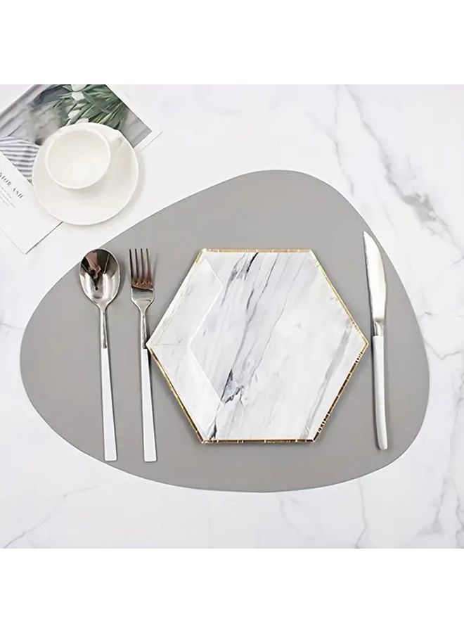 16 Person Hexagonal Marble Gold Edged Paper Plates Cups Napkins Set Party Decor - Image 1
