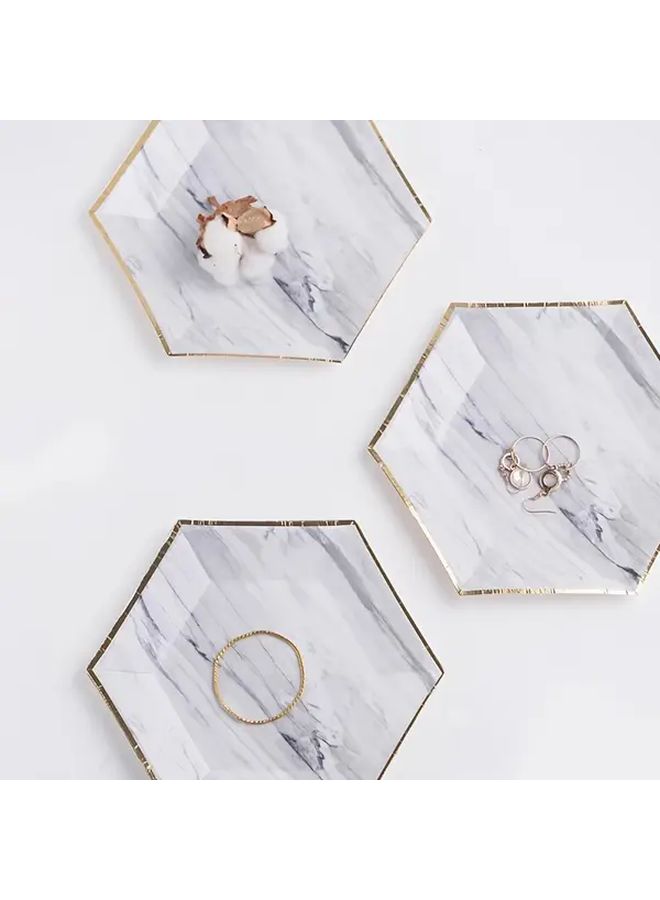 16 Person Hexagonal Marble Gold Edged Paper Plates Cups Napkins Set Party Decor - Image 4
