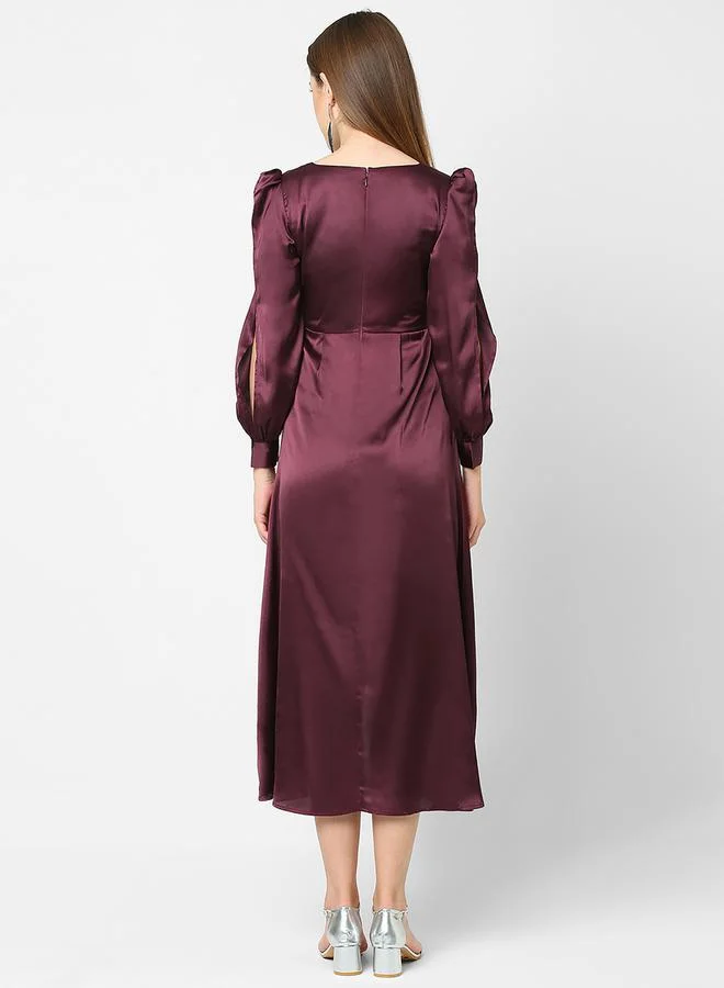 ميش Satin Wrap Midi Dress with Puff Sleeve by Styli