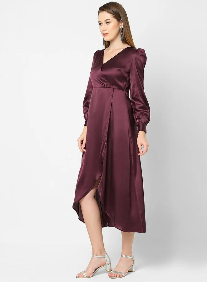 ميش Satin Wrap Midi Dress with Puff Sleeve by Styli