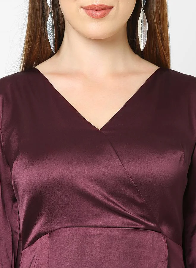 ميش Satin Wrap Midi Dress with Puff Sleeve by Styli