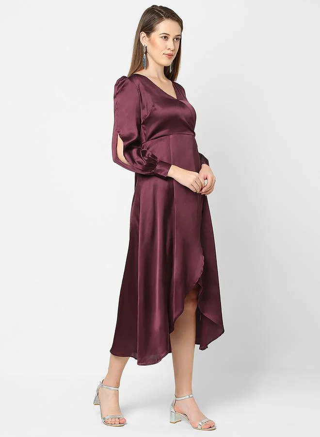 ميش Satin Wrap Midi Dress with Puff Sleeve by Styli