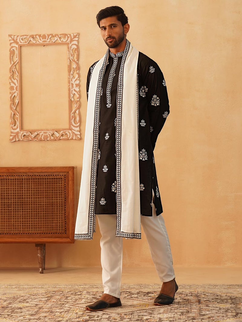 Jompers Classic Silk Blend Embroidered Kurta Pyjama Set with Dupatta - Image 4