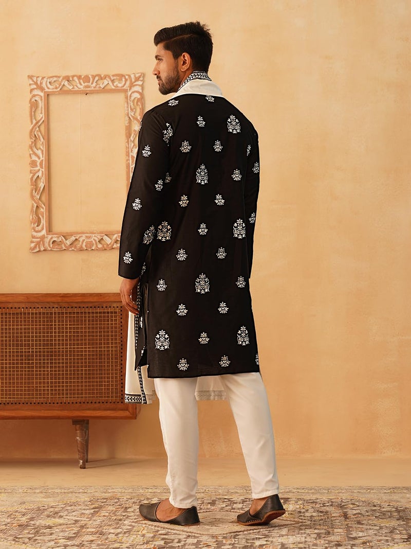 Jompers Classic Silk Blend Embroidered Kurta Pyjama Set with Dupatta - Image 3