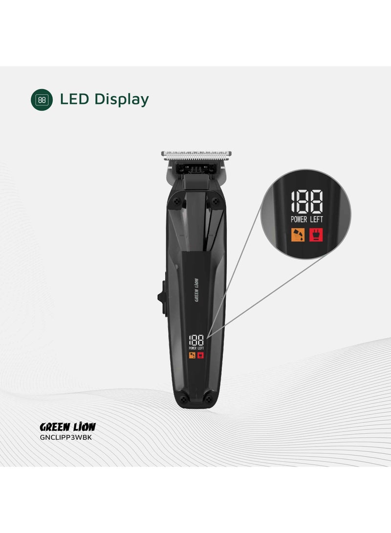 GREEN LION Clip Master the Professional Hair Clipper 3W with 7200 RPM Powerful Motor & Stainless-Steel Blade / 180 min Working Time / Corded & Cordless / On & Off Switch / LED Display / ABS + PC Material - Black - Image 4