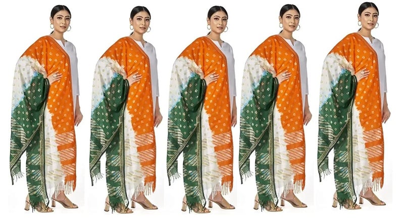 KBNBJ Republic Day/Independence Day Tricolor Stole, Dupatta, Scarf for Adults & Kids | Pack of 5pcs | Tiranga Accessories for Patriotic Celebrations | Lightweight & Comfortable - Image 1
