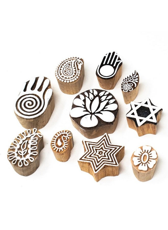 Hashcart Hashcart Wooden Stamp Block, Printing Stamp Design Set | Block For Printing Saree Border | Dresses, Craft Card Making, Scrapbook, Clay Pottery | Set of 10  - Image 1