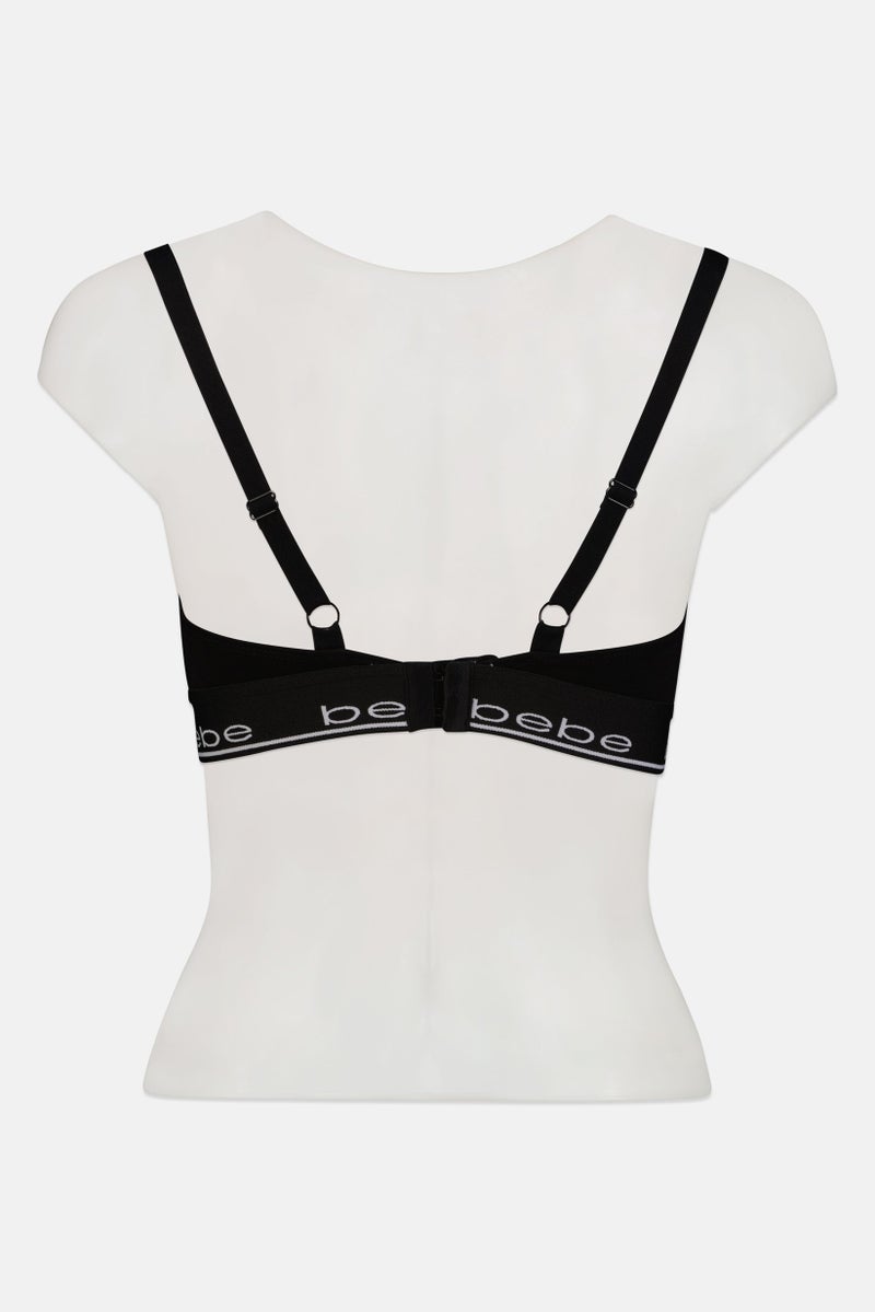 bebe Women Brand Logo Padded Bralette, Black - Image 2
