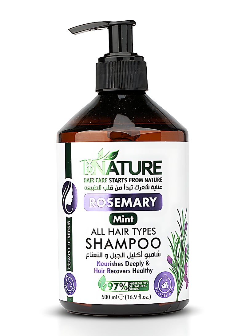 باي نيتشر شامبو باي نيتشر بإكليل الجبل والنعناع 500 مل | شامبو طبيعي خالي من السلفات | يغذي ويقوي وينعش فروة الرأس | مضاد للقشرة – يعزز نمو الشعر ويمنحه لمعانًا | مناسب لجميع أنواع الشعر للرجال والنساء - Image 1