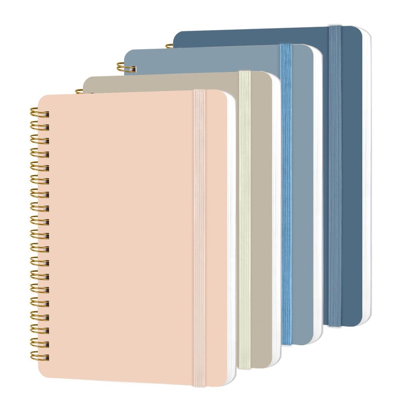 DMSVK 4 PCS Small Spiral Notebook 5x7, Spiral Journal Notebook, Notebooks for Work, School, Small Notebooks 5x7 with Strap, Cute Notebooks for Women 50 Sheets (Blue) - Image 1