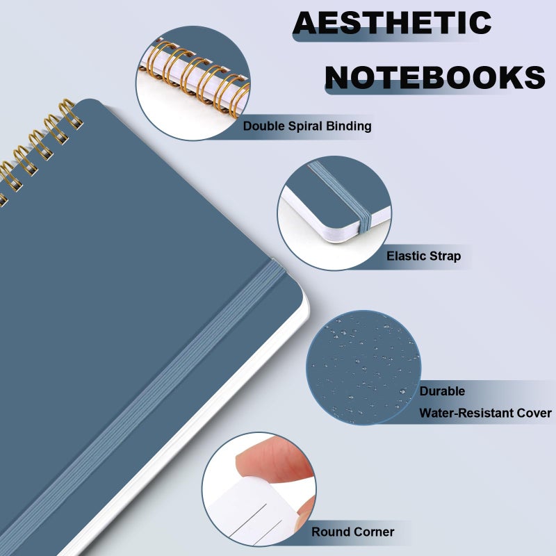DMSVK 4 PCS Small Spiral Notebook 5x7, Spiral Journal Notebook, Notebooks for Work, School, Small Notebooks 5x7 with Strap, Cute Notebooks for Women 50 Sheets (Blue) - Image 3