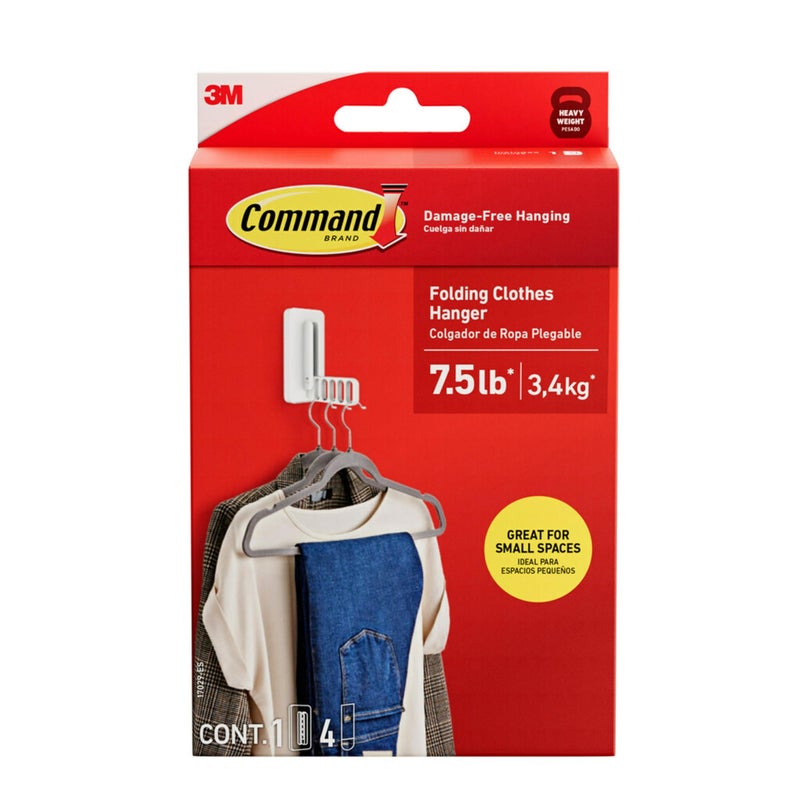 Command Folding Clothes Hanger Holds up to 5 Hangers 75 lb 15lbs per Rung 1 Hook with 5 Rungs 4 Strips Closet Organizer Home Organization