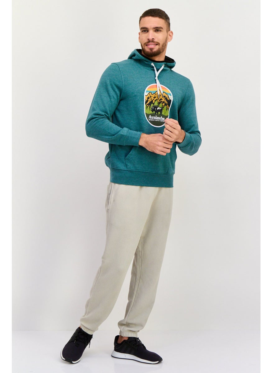 Avalanche Men Sportswear Fit Long Sleeves Outdoor Hooded Sweatshirt, Green Combo  - Image 4