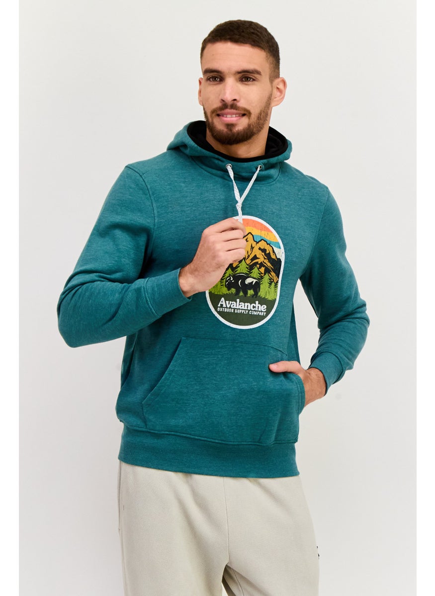 Avalanche Men Sportswear Fit Long Sleeves Outdoor Hooded Sweatshirt, Green Combo  - Image 1