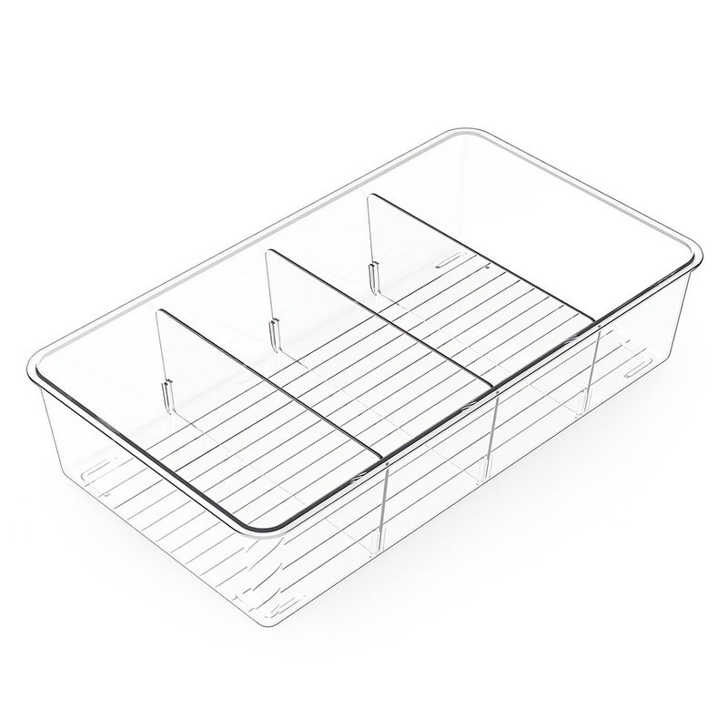 1/2/4pcs Storage & Organization, Food Storage Organizer Bins, Clear Plastic Removable Snack Organizer, Pantry Organization Storage Racks with 3 Dividers, for Kitchen Cabinets Snacks, Packets, Spices, Kitchen Supplies - Image 1