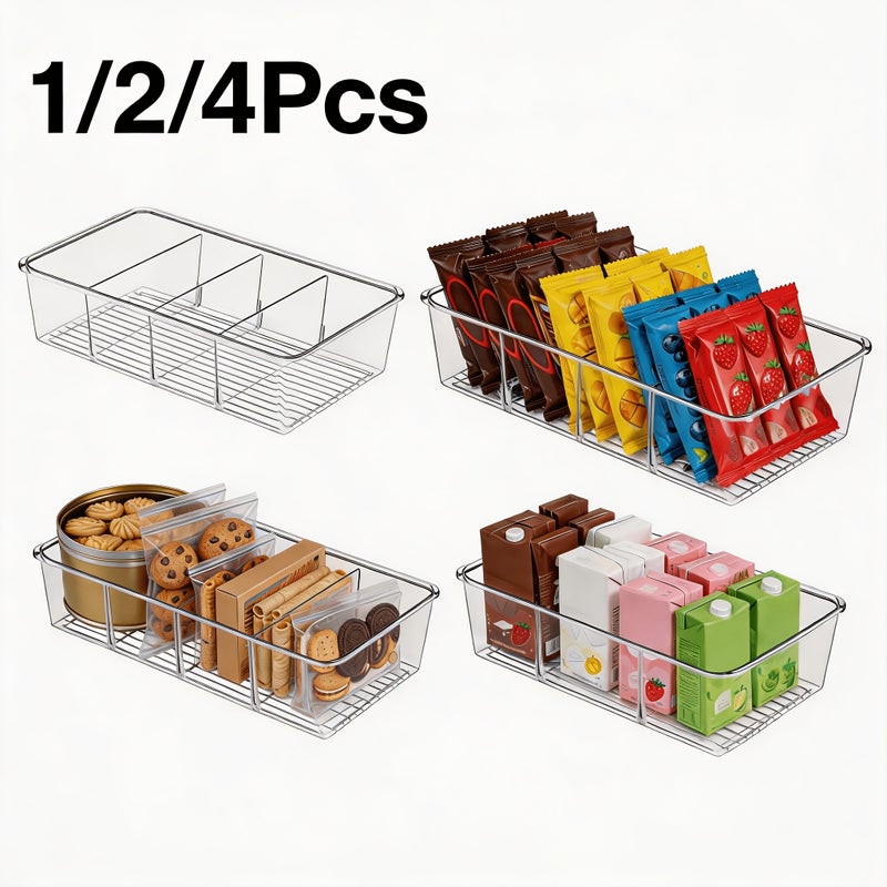 1/2/4pcs Storage & Organization, Food Storage Organizer Bins, Clear Plastic Removable Snack Organizer, Pantry Organization Storage Racks with 3 Dividers, for Kitchen Cabinets Snacks, Packets, Spices, Kitchen Supplies - Image 2