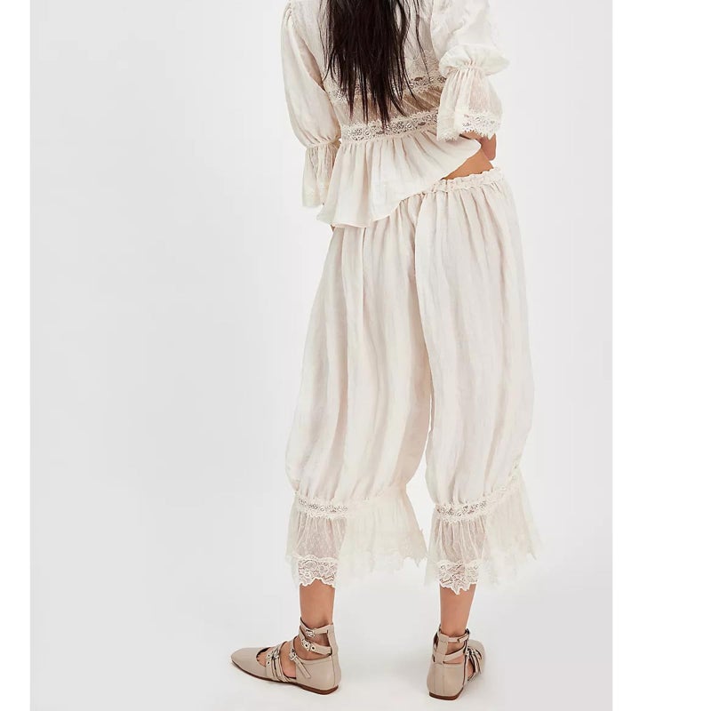 KOSUSANILL Women Long Bloomer Pants Lace Trim Ruffle Pantaloons Cropped Lounge Pajama Bottoms Y2K Capri Pettipants Pumpkin Pants Free People - Image 2