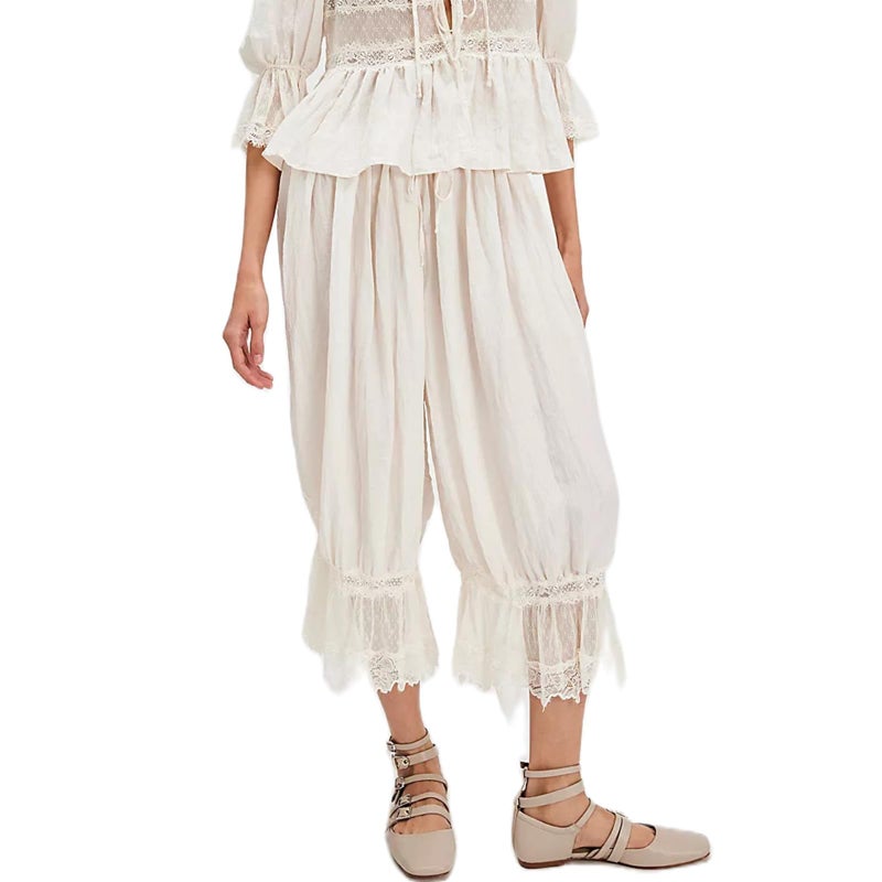KOSUSANILL Women Long Bloomer Pants Lace Trim Ruffle Pantaloons Cropped Lounge Pajama Bottoms Y2K Capri Pettipants Pumpkin Pants Free People - Image 1