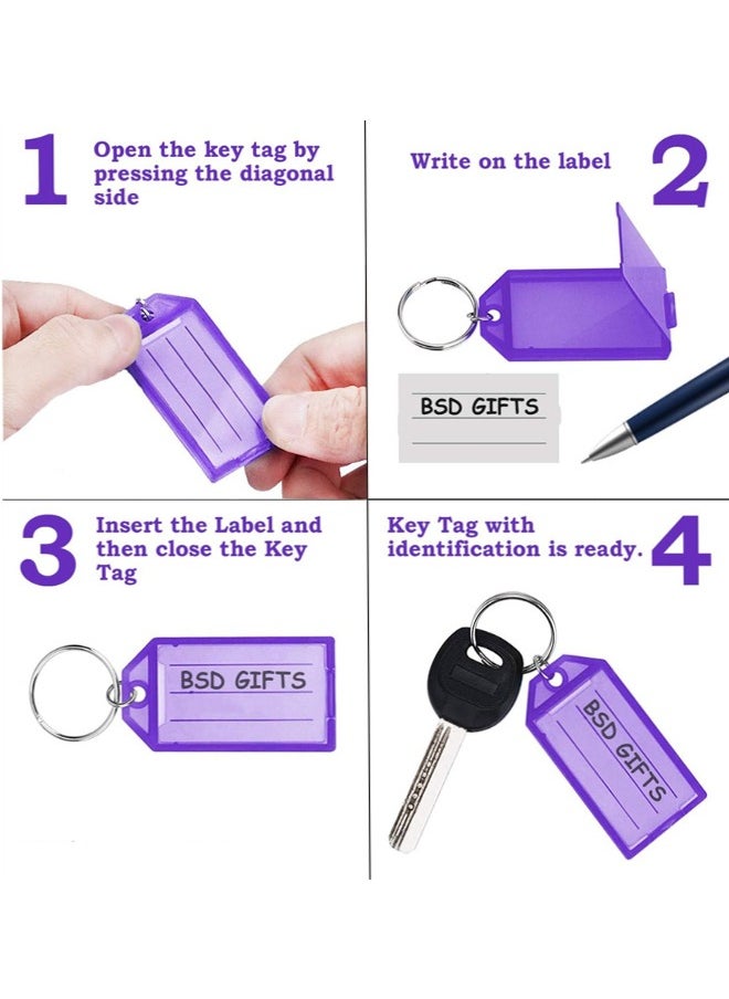 Generic Key Tags with Labels, 24pcs Key Rings with Tags, Name Tags, Plastic Key Labels, Key Fobs with Labels ID Identifiers with Clear Label Window  for Luggage Pet Id Name, 8 Color  - Image 3