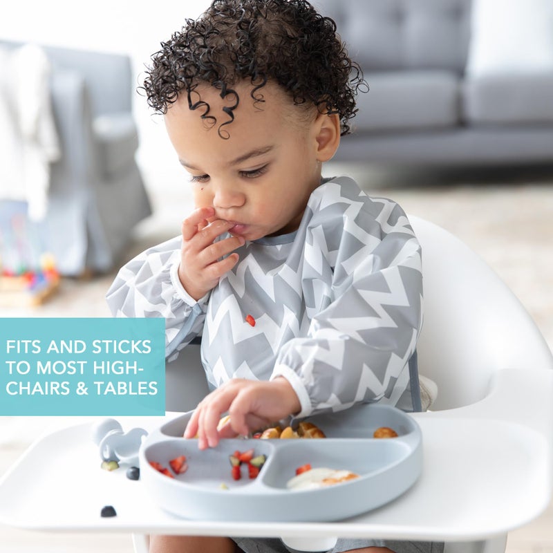 Bumkins Toddler and Baby Suction Plate, Silicone Divided Grip Dish for Babies and Kids, Baby Led Weaning, Children Feeding Supplies, Non Skid Bottom, Platinum Silicone, 6 Months Up, Gray and Sage - Image 3