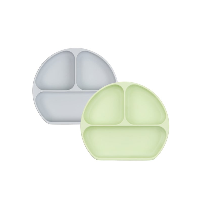 Bumkins Toddler and Baby Suction Plate, Silicone Divided Grip Dish for Babies and Kids, Baby Led Weaning, Children Feeding Supplies, Non Skid Bottom, Platinum Silicone, 6 Months Up, Gray and Sage - Image 1