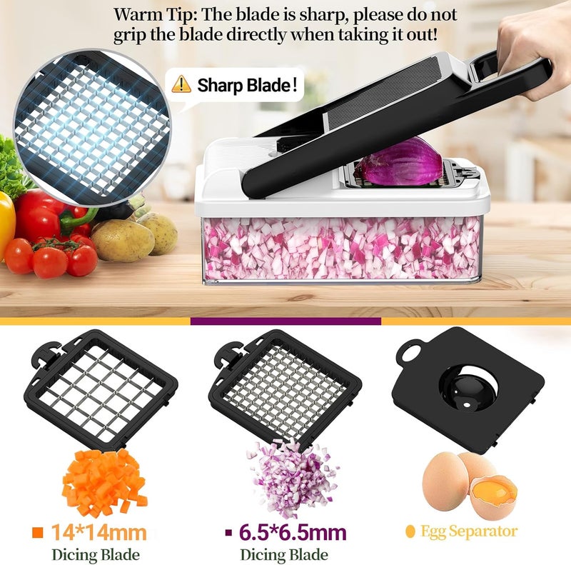 StoreHappily 12-in-1 Vegetable Chopper, 7 Blades Veggie Chopper with Container and Lid, Dicer, Slicer, Multifunctional Kitchen Gadgets, Vegetable Cutter with Handle, Onion Cutter(Black/White) - Image 3