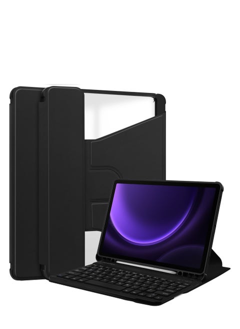 For Samsung Galaxy Tab S9 FE SM-X510/X516B 10.9-Inch, 360° Swivel Stand Shockproof Smart Tablet Case with Pen Holder and Detachable Wireless Keyboard
