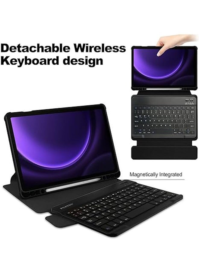 General - For Samsung Galaxy Tab S9 FE SM-X510/X516B 10.9-Inch, 360° Swivel Stand Shockproof Smart Tablet Case with Pen Holder and Detachable Wireless Keyboard - Image 1