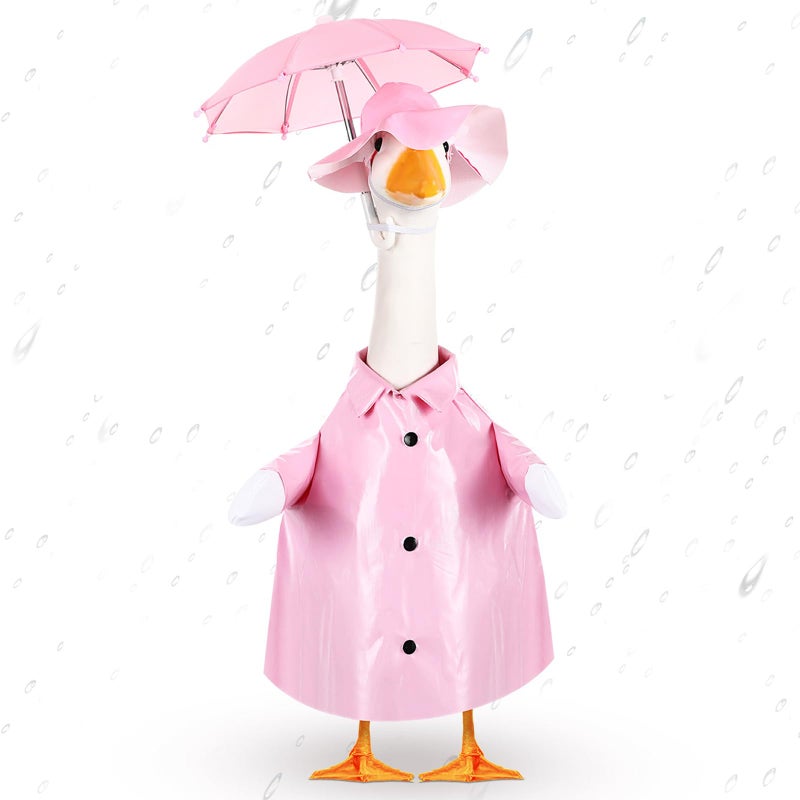 FuWeave Spring Baby Goose Outfit Raincoat and Umbrella for 17'' Lawn Porch Baby Goose Costume Plastic Raincoat Clothes for Spring Outdoor Patio Yard Lawn Decoration(Pink) - Image 1