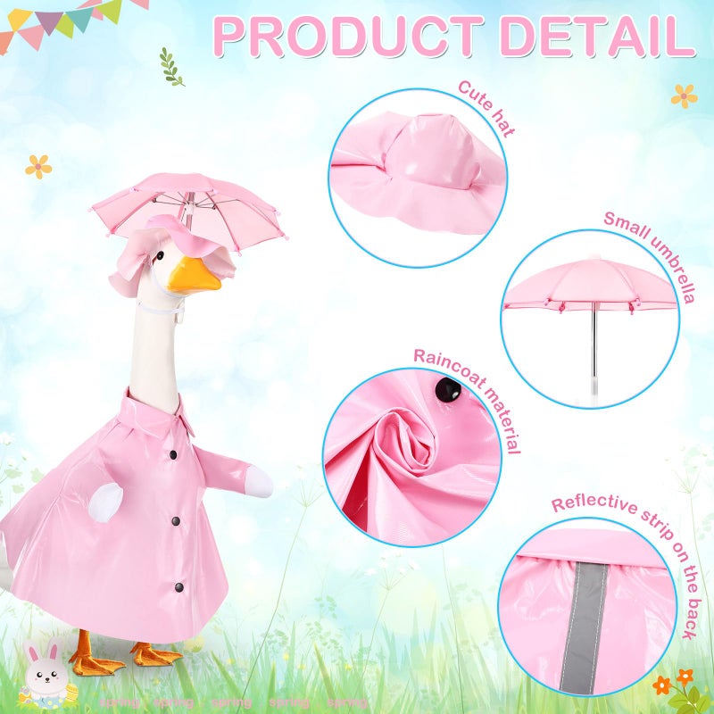 FuWeave Spring Baby Goose Outfit Raincoat and Umbrella for 17'' Lawn Porch Baby Goose Costume Plastic Raincoat Clothes for Spring Outdoor Patio Yard Lawn Decoration(Pink) - Image 3