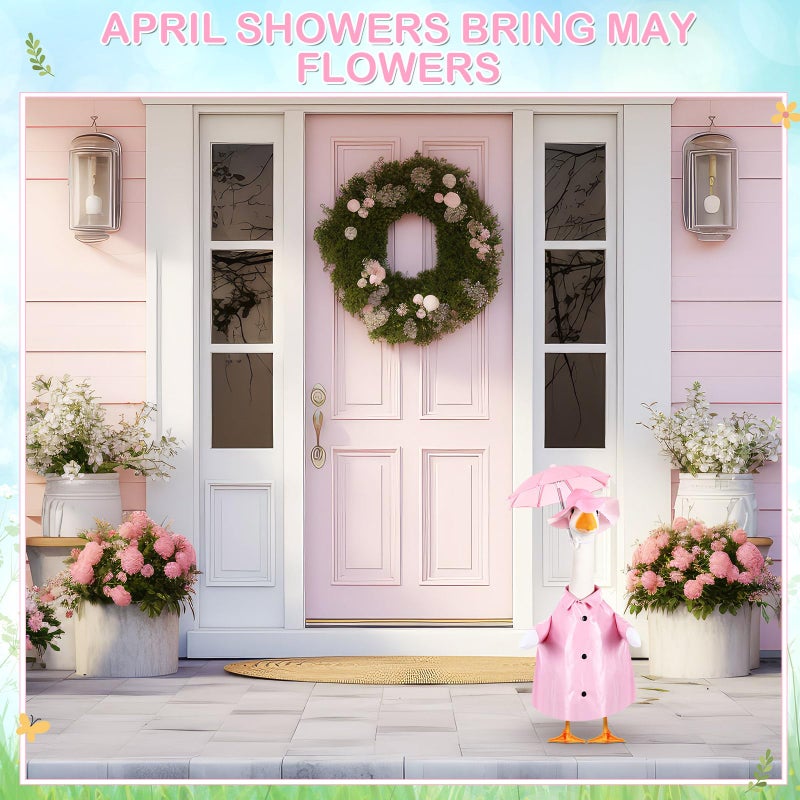 FuWeave Spring Baby Goose Outfit Raincoat and Umbrella for 17'' Lawn Porch Baby Goose Costume Plastic Raincoat Clothes for Spring Outdoor Patio Yard Lawn Decoration(Pink) - Image 4