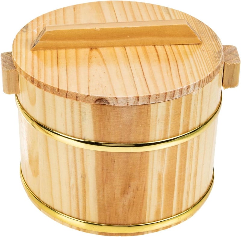SHOWERORO 1set Wooden Sushi Rice Bowl with Lid Versatile Lidded Rice Mixing Tub for Cooking Serving Sushi Preparation Compact Design for Cleaning - Image 1